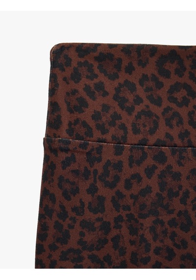 Koton Yüksek Bel Slim Fit Leopar Desenli Spor Tayt Kahverengi Desenli 7wak40228nk
