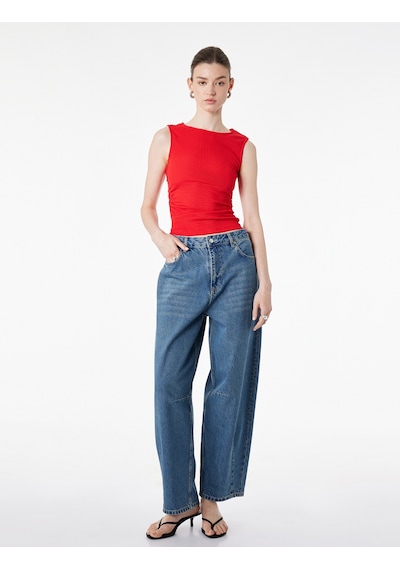 Koton Bürümcük Kumaş Dokulu Slim Fit Kolsuz Bisiklet Yaka Atlet Kırmızı 6sak70027uk