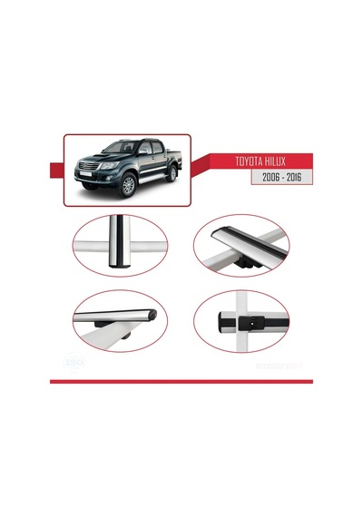 Toyota Hilux 2006-2016 Arası İle Uyumlu Basic Model Ara Atkı Tavan Barı Gri 3 Adet
