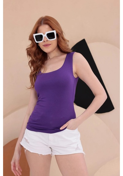 Bbbutikbasic Kare Yaka Esnek Atlet Bluz Hkn34 Mor