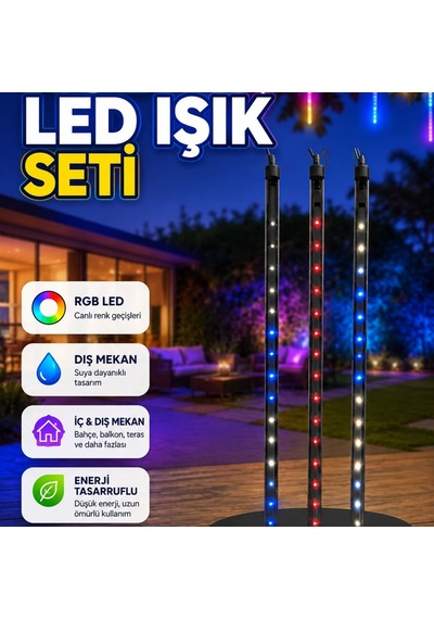 10 Çubuklu Rgb Led Meteor Işık Seti İç Ve Dış Mekan Dekoratif Kayan Yıldız Efekti Diğer