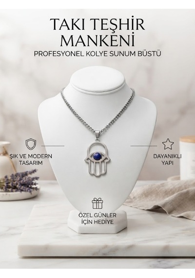 Takı Teşhir Mankeni - Profesyonel Kolye Sunum Büstü Beyaz