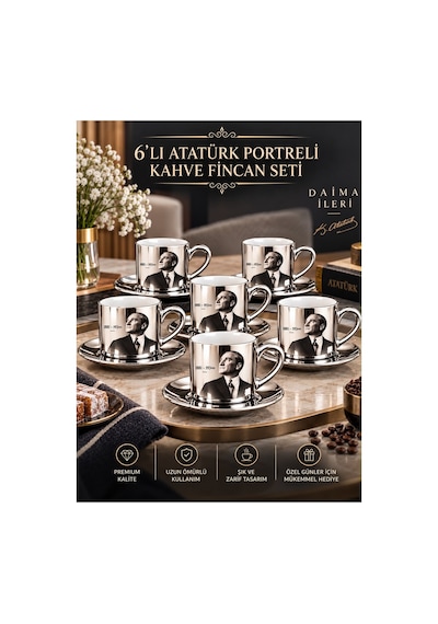 6 Lı Atatürk Portreli Aynalı Gümüş Porselen Türk Kahvesi Fincan Takımı Ve Altlığı 12 Parça Özel Tasarım Set Gümüş - 943383620 Gümüş 6 Lı Atatürk Portreli Aynalı Gümüş Porselen Türk Kahvesi Fincan Takımı Ve Altlığı 12 Parça Özel Tasarım Set Gümüş - 943383620 Gümüş