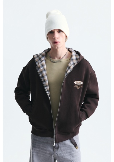 Vamos Boxy Fit Fermuarlı Kapüşonlu Sweatshirt V70-245 Kahve