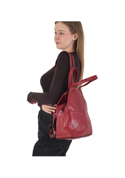 Erzeno Hakiki Deri Bordo Kadın Sırt Çantası / Çok Fonksiyonlu Omuz Çantası Ve Sırt Çantası Bordoo - 703771354 Bordoo