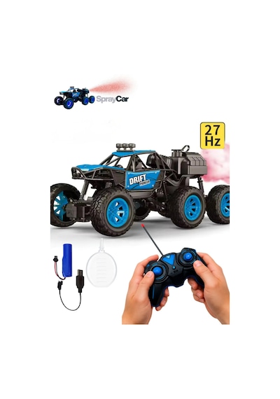 Uzaktan Kumandalı Şarjlı 6 Tekerlekli Off-road Arazi Aracı Duman Atan Drift Arabası 1:18 Ölçek Mavi