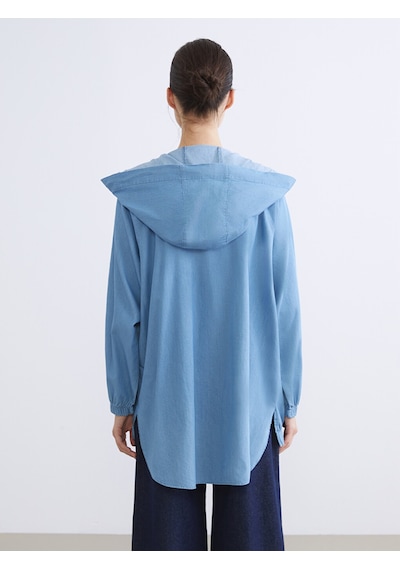 Lcwaıkıkı Classic İndigo Kapüşonlu Oversize Kadın Jean Ceket