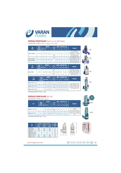 Varan Qdx 6-28/2-1.1a Koruma Panolu Temiz Su Yüksek İrtifa Dalgıç Pompa 1.5 Hp / 1.1 Kw, Monofaze 220 V