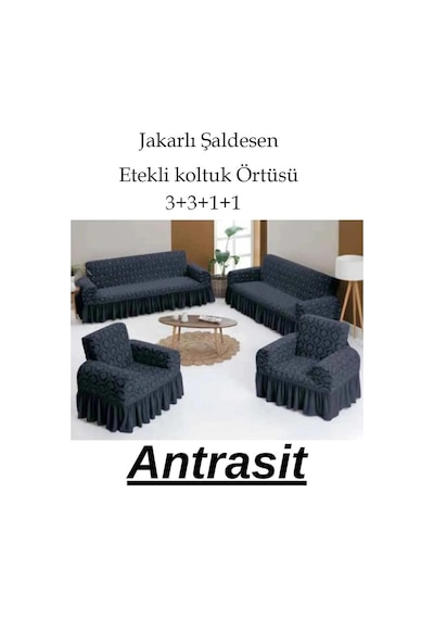 StarMall Jakarlı Şaldesen Koltuk, Kanepe, Çekyat Örtüsü Esnek 3311 Takım Antrasit