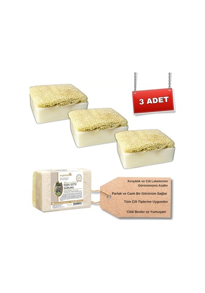Organicsun Doğal Kabak Lifli Eşek Sütü Sabunu 120 Gr X 3 Adet Tüm Cilt Tipleri İçin Kırışıklık Ve Yaşlanma Karşıtı B Ve E Vitaminli Diğer