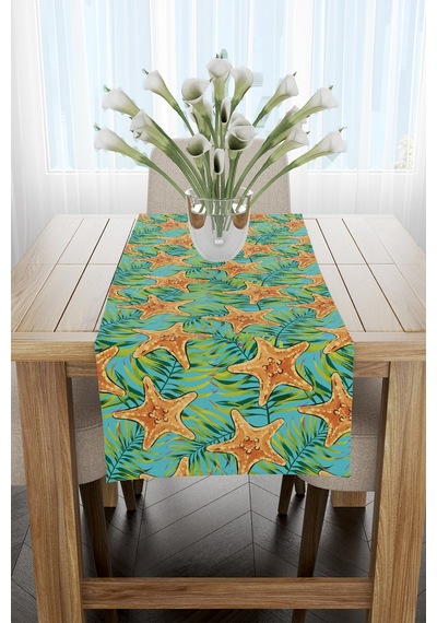 Turuncu Deniz Yıldızı Marin Desenli Runner 40x140cm Turuncu