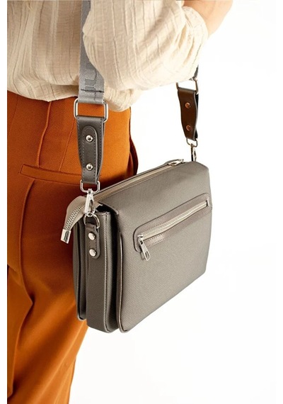Just Polo Kadın Günlük Kullanıma Uygun Ayarlanabilir Askılı Lakoste Kumaş Şık Omuz Çantası Shopper Gri