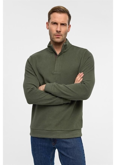 Süvari Haki Regular Düz Polo Yaka Sweatshirt Haki
