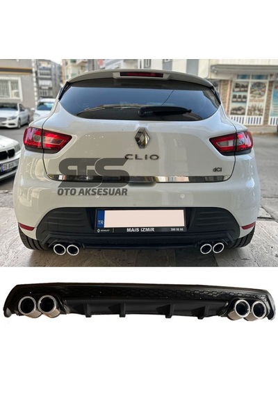 Renault Clio 4 Difüzör Arka Tampon Eki 4 Egzoz Çıkışlı Siyah Lüx Tip