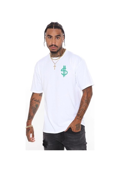 Tarzsokak Erkek Beyaz Dirty Money Drill Sırt Baskılı Oversize Bisiklet Yaka T-shirt