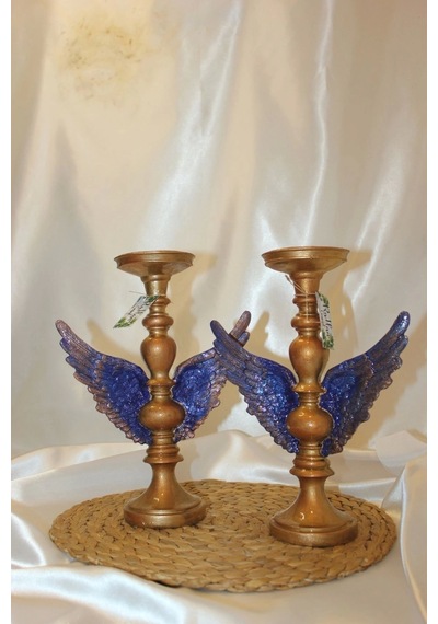 Mumluk Şamdan Melek Kanatlı Elişi Hand Made 2 Li