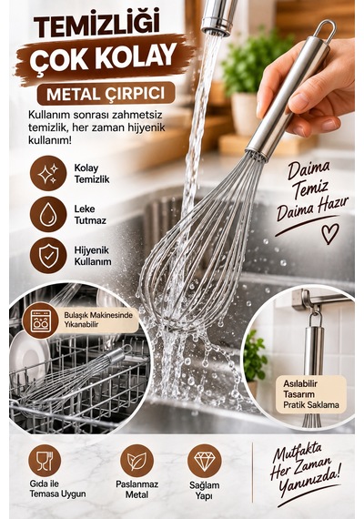 30 Cm Metal Çırpıcı Paslanmaz Çelik El Çırpıcısı Yumurta Kek Krema Sos Karıştırıcı Mutfak Gereci Tel Gümüş