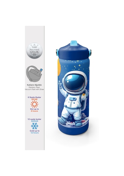 Coral High Lacivert Astronot Desenli Katlanır Ağızlıklı Çelik Termos 650 Ml 38334 Lacivert
