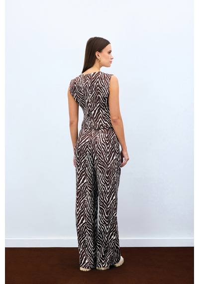 Sateen Zebra Desen Kısa Yelek - Kahve-135500 Kahve