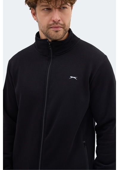 Slazenger Mendoza I Erkek Fermuarlı Dik Yaka Cepli Siyah Sweatshırt Siyah