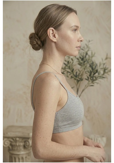 İpeksi Collection İp Askılı Pamuklu Çıkarılabilir Pedli Büstiyer Bralet - Sporcu Yarım Atlet Gri