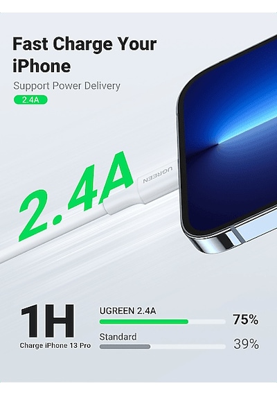 Ugreen Lightning To Usb-a Mfi Sertifikalı Hızlı Şarj Kablosu 1 M Beyaz