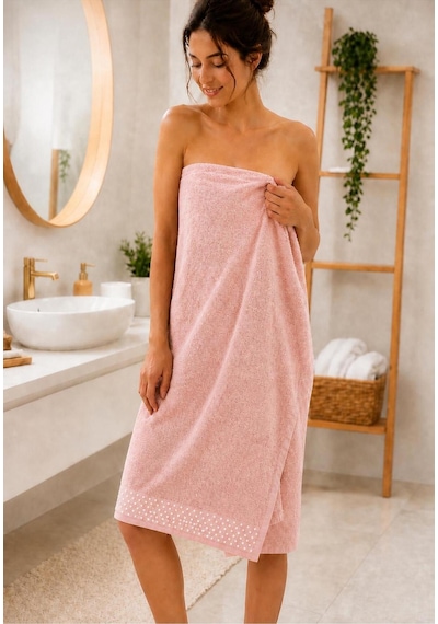 Boncuk Desenli Banyo Havlusu Toz Pembe