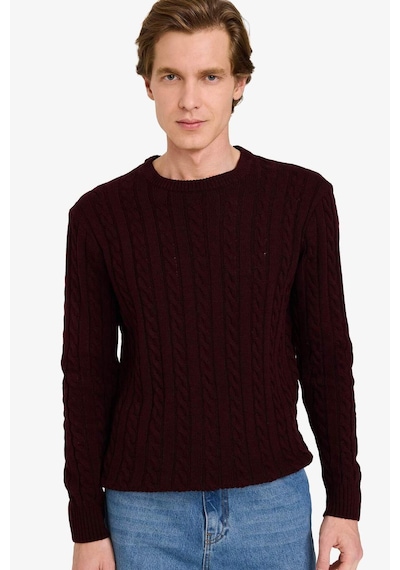 Defacto Standart Fit Bisiklet Yaka Saç Örgülü Triko Kazak G6388ax25cwbr230 Bordo-br230