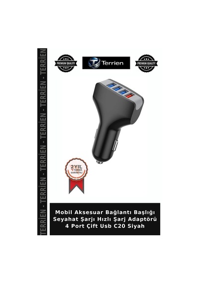 Mobil Aksesuar Bağlantı Başlığı Seyahat Şarjı Hızlı Şarj Adaptörü 4 Port Çift Usb C20 Siyah