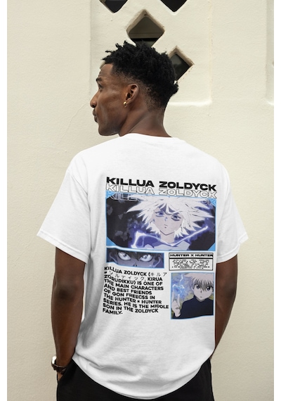 Hunter X Hunter Killua Zoldyck Sırt Baskılı Unisex Oversize Anime Beyaz