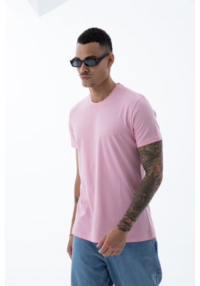 Erkek Pamuklu Kumaş Regular Fit Kesim Bisiklet Yaka T-shirt