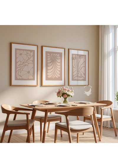 3'lü Soyut Çiçek Poster Seti, Modern Bohem Duvar Dekoratif Poster Set