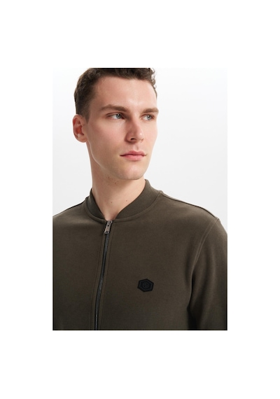 AR-MA Arma Erkek Slim Fit Selanik Kumaş Tam Fermuar Fleto Cepli Kapüşonsuz Kolej Yaka Sweatshirt K30324698302 Haki