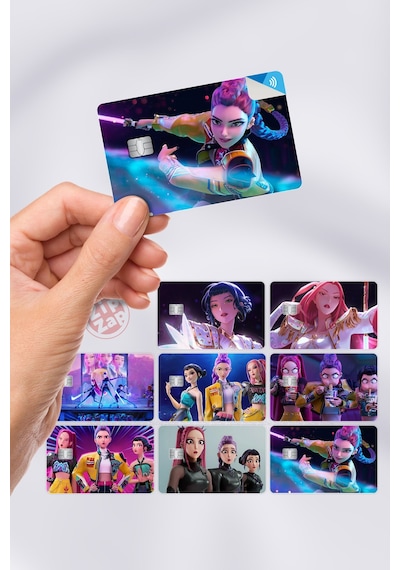 Kpop Demon Hunters Çizgi Dizi Kart Kaplama Yapışkanlı Folyo Sticker 8 Adet Çok Renkli