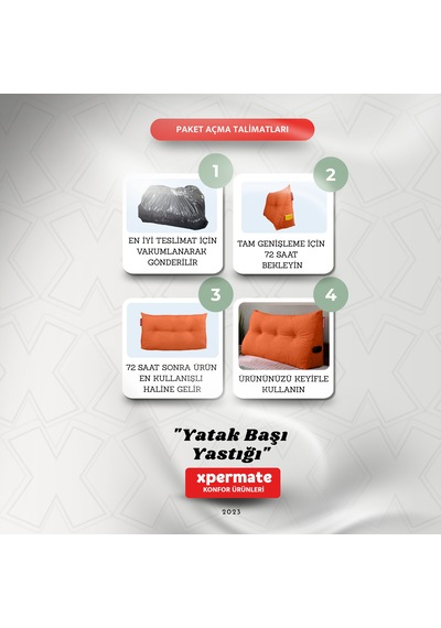 Yatak Başı Yastığı Sırt Ve Bel Destek Yastığı 160 Cm Turuncu