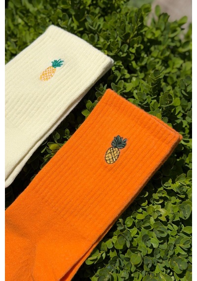 Lousocks Unisex Ananas Nakışlı 2'li Tenis Spor Çorap Çok Renkli
