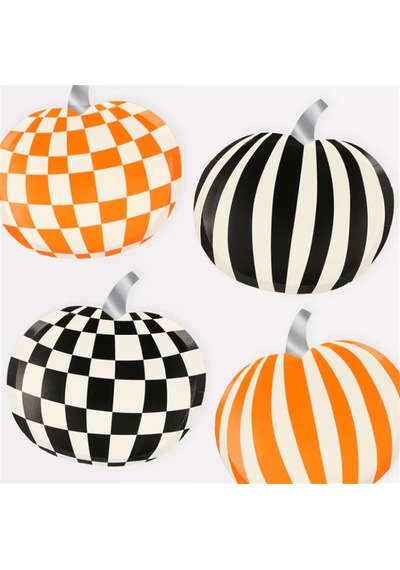 Meri Meri - Mod Pattern Pumpkin Plates - Modern Balkabağı Tabaklar 8'li