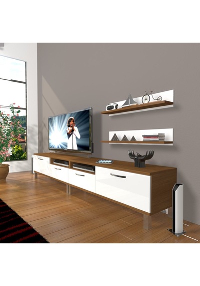 Decoraktiv Eko 220r Slm Krom Ayaklı Tv Ünitesi Tv Sehpası Ceviz - Beyaz