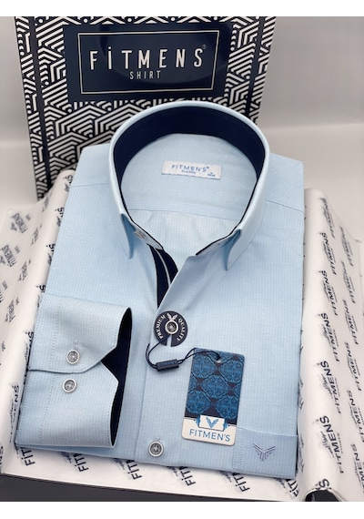 Klasik Uzun Kol Keten Cotton Hediye Kutulu Erkek Gömlek Fs-001261 - Turkuaz-3376