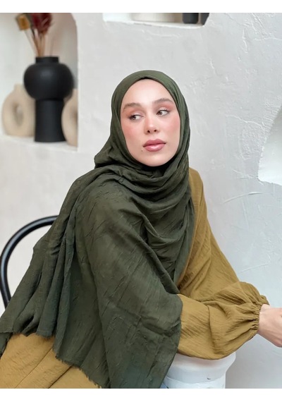 Aminenesil Modakaşmir Bambu Şal Koyu Haki Koyu Yeşil