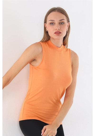 Kadın Viscon Kolsuz Tişört-muskmelon Oranj Turuncu