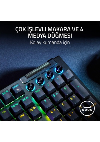 Blackwidow V4 Yeşil Anahtar - Chroma Rgb Mekanik Oyun Klavyesi - Snap Tap Tıklamalı Mekanik Anahtarlar, 6 Özel Makro Tuşu, Avuç İçi Dayanağı Tr Düzeni Siyah