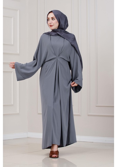 Sevitli Bağlamalı Maria Elbise-gri-5342 Gri