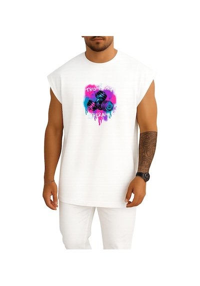Bahriyeli Collection Oversize Bu Benim Terapim Dumbell Fitness Gym Göğüs Baskılı Atlet Beyaz
