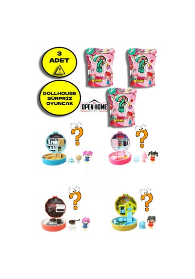 3 Adet Taşınabilir Dollhouse Sürpriz Paket