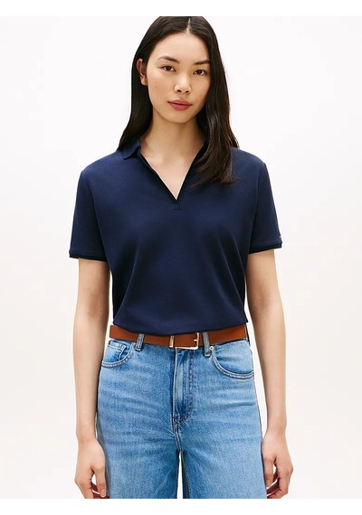 Tommy Hilfiger Lyocell Pıque Open-nk Ss Polo Kadın Mavi Polo - Ww0ww48720