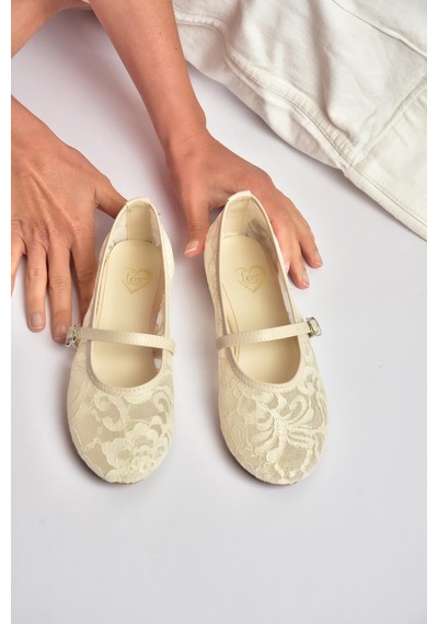 Fox Shoes Y726864006 Bej Dantelli Kadın Babet