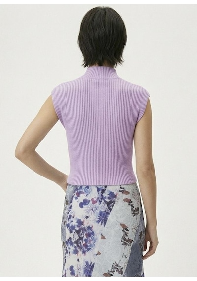 Neden Tekstil Kadın Yarım Balıkçı Yaka Fitilli Triko Kolsuz Crop Bluz - Mor