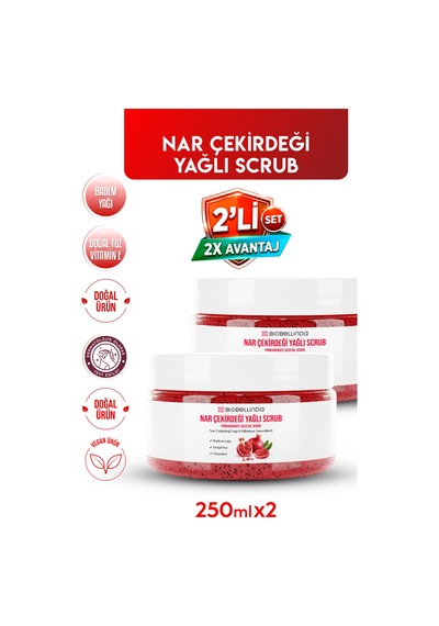 Doğal Nar Çekirdeği Özlü Nemlendirici Yağlı Scrub 250 Ml 2'li Set