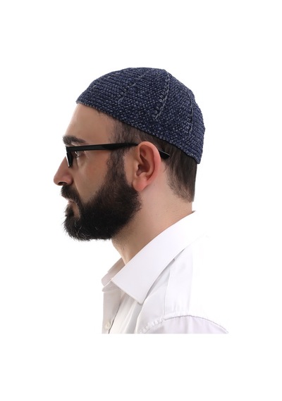 Lacivert Füme Kışlık Çift Renk Kadife Namaz Takkesi Lacivert